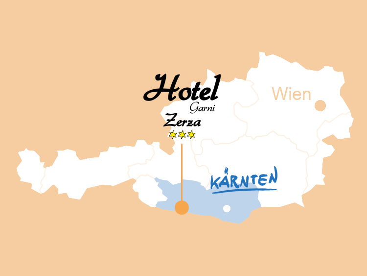 Österreichkarte mit Standort vom Hotel Garni Zerza