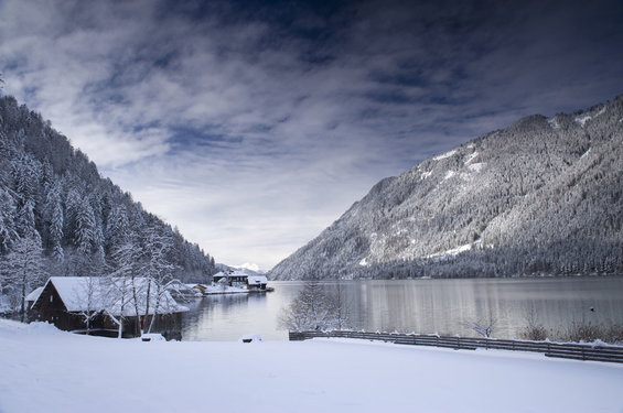 Weissensee in winter not far from the bed and breakfast in Nassfeld