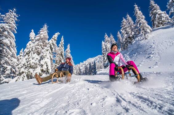 Rodeln auf der Piste in Kärnten (c) Peter Maier - nassfeld.at.