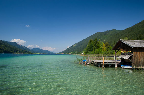 Weissensee in summer near the Nassfeld bed and breakfast