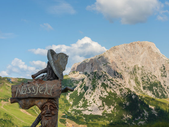 Holzschild mit der Aufschrift "Nassfeld" (c) TineFoto - nassfeld.at.