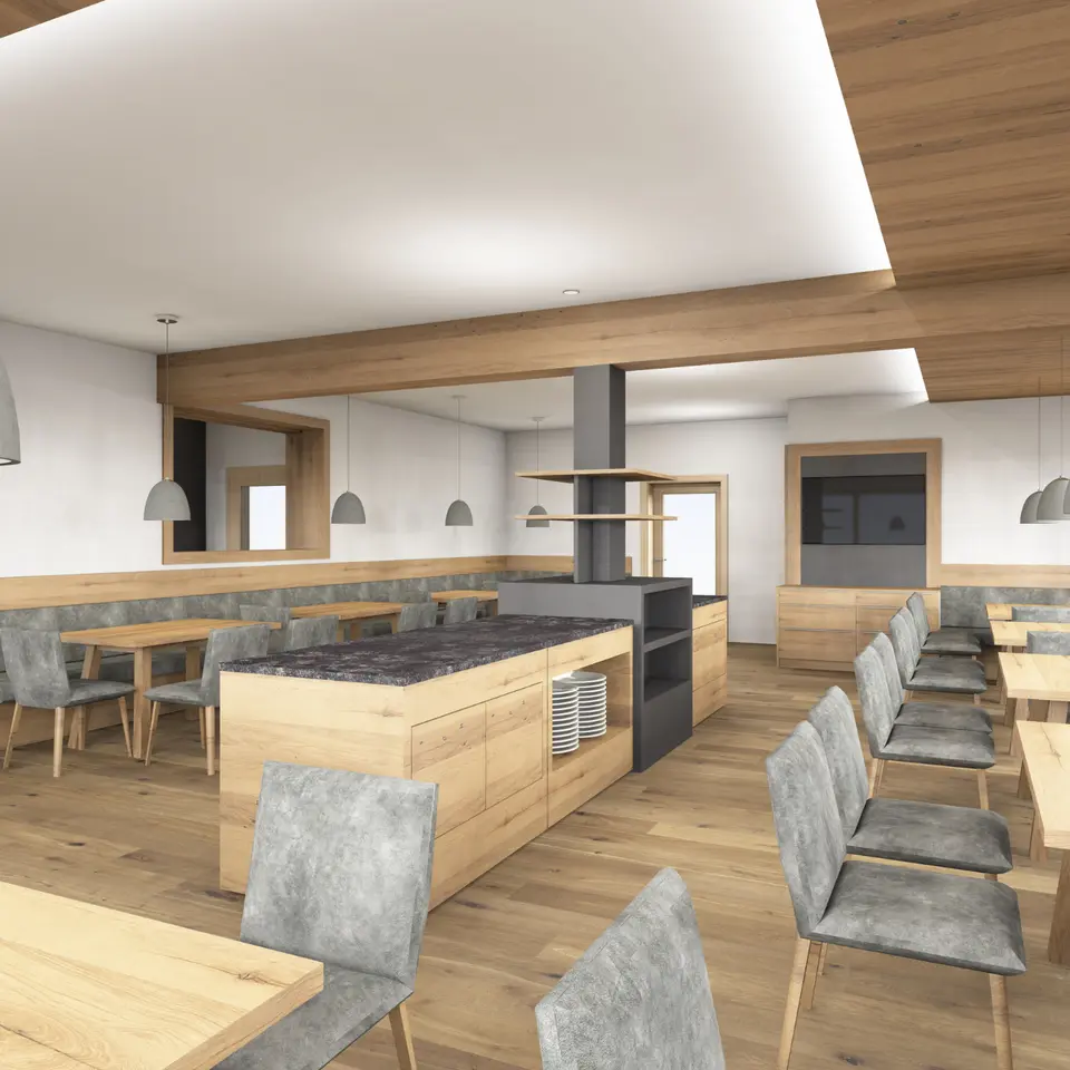 Rendering vom neuen Frühstücksraum im Hotel Garni Zerza.