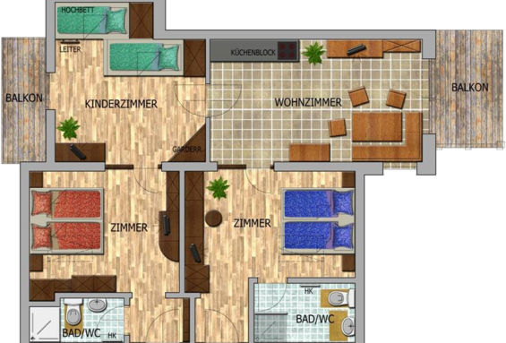 Floor plan apartment 89 at the hotel Garni Zerza